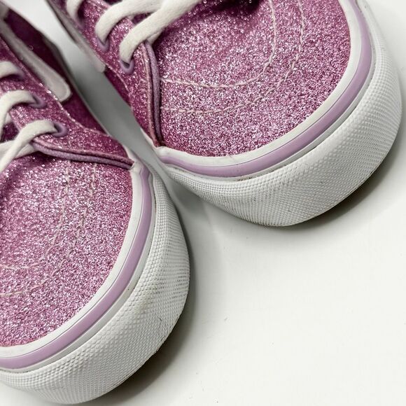 Vans SK8-HI Pink Glitter Back Zip Up Lace Up Sneakers - Kids US 3 / EU 34 - Picture 3 of 11
